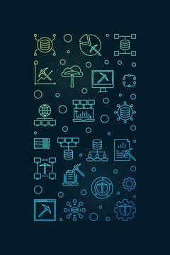 Data Mining Technology concept vector outline vertical colored banner Stock Illustration