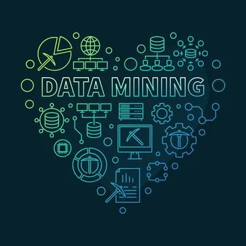Data Mining Technology concept vector outline heart shaped colored banner Stock Illustration