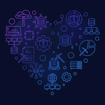 Data Mining Technology Heart concept vector outline colored banner Stock Illustration
