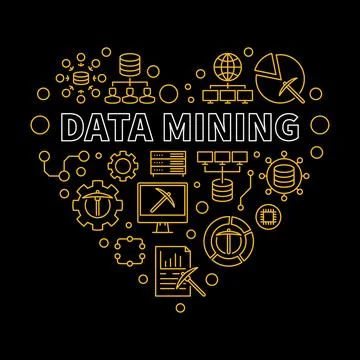 Data Mining Technology Heart concept vector thin line banner or illustration Stock Illustration