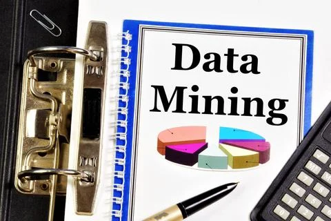 Data mining. Text label and diagram of a successful business study Stock Photos