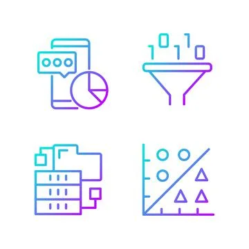 Data mining tools gradient linear vector icons set Stock Illustration