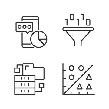 Data mining tools linear perfect pixel icons set Illustration