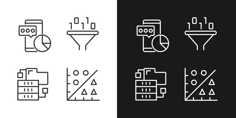 Data mining tools linear pixel perfect icons set for dark and light mode Stock Illustration