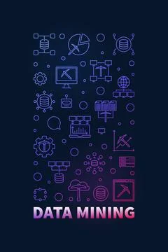 Data Mining vertical colorful banner in thin line style - Database Analytic.. Illustrazione stock