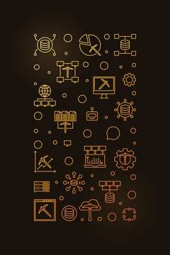 Data Mining vertical golden outline banner. Database Analytics concept illu.. Stock Illustration