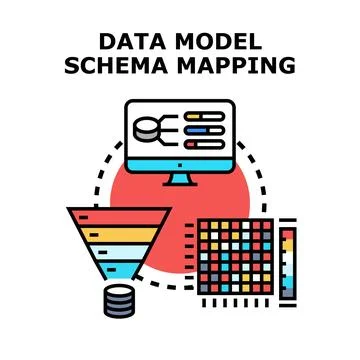 Data model schema mapping process connecting structures Stock Illustration