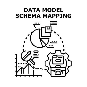 Data model schema mapping process concept developing Stock Illustration