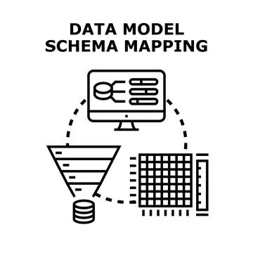 Data model schema mapping process connecting structures Stock Illustration