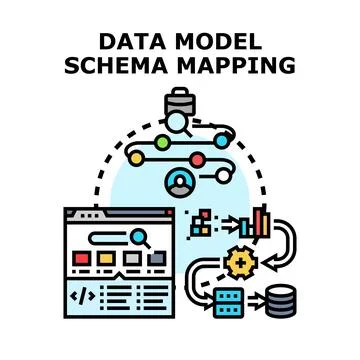 Data model schema mapping process illustration Stock Illustration
