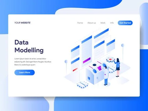 Data Modeling Isometric for Website Page Stock Illustration