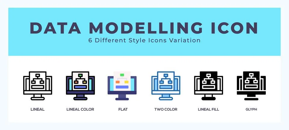 Data modelling icons set of simple vector illustration. 스톡 일러스트