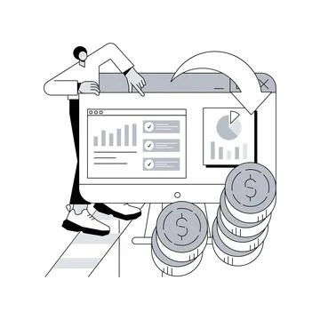 Data monetization abstract concept vector illustration. Illustrazione stock