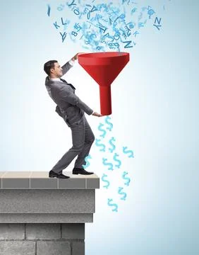 Data monetization concept with funnel and businessman Stock Photos