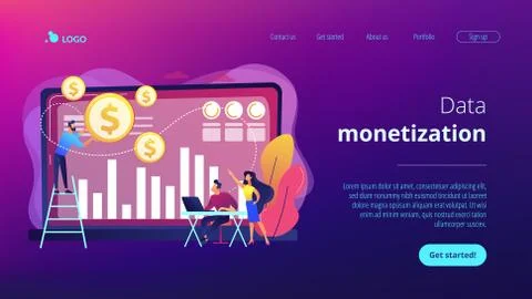 Data monetization concept landing page. Stock Illustration