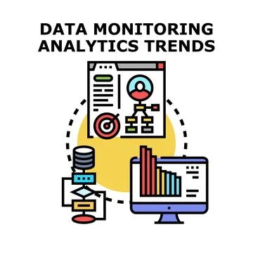 Data monitoring analytics trends processing information for business Stock Illustration