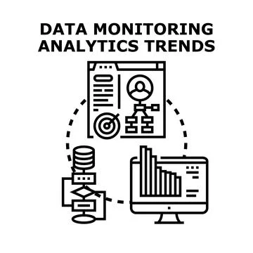 Data monitoring analytics trends processing information for business Stock Illustration