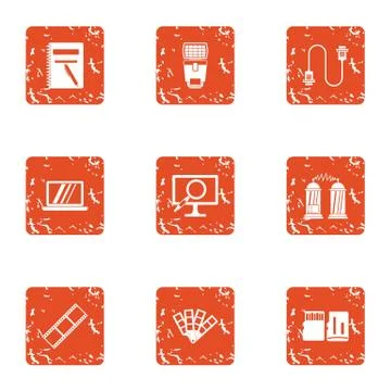 Data movement icons set, grunge style Stock Illustration