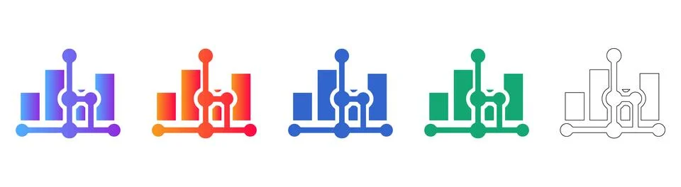 Data Network and Analytics Bar Graph Icons Stock Illustration