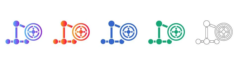 Data Network and Centralized Target Icon Set Stock Illustration