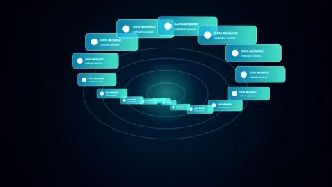 Data network animation with rotating message nodes in 4K 스톡 동영상 347397490