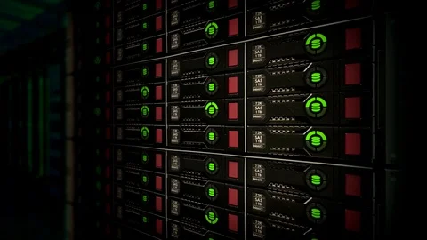 Data Network Center Server. Cloud Computing, E-Commerce - Green LEDs Stock Footage 101025712