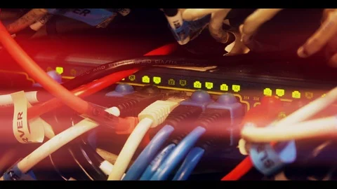 Data Network Center Switch -Networking Ethernet Cables With Red Lights  Stock Footage 97876335