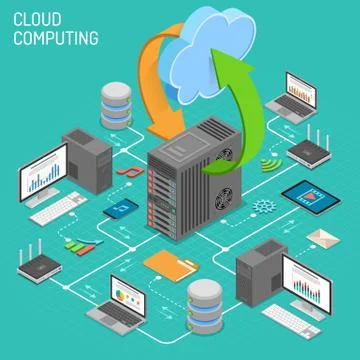 Data Network Cloud Computing Technology Isometric 스톡 일러스트