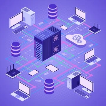 Data Network Cloud Computing Technology Isometric Stock Illustration