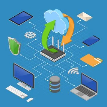 Data Network Cloud Computing Technology Isometric Stock Illustration