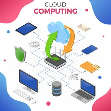 Data Network Cloud Computing Technology Isometric イラスト素材