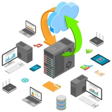 Data Network Cloud Computing Technology Isometric 스톡 일러스트