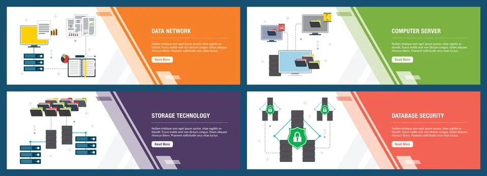 Data network, computer server and database security. Illustrazione stock