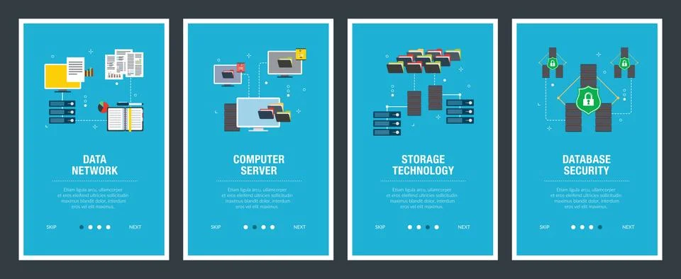 Data network, computer server and database security.. Illustrazione stock