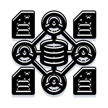 Data network connecting documents and database servers Stockillustratie