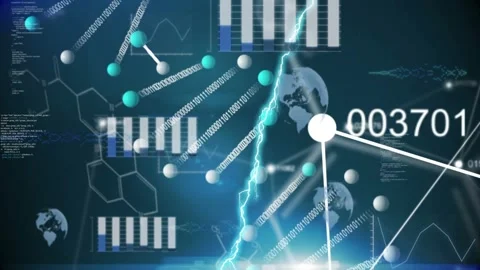 Data network display being triggered by bolt, nodes streaming bits toward Stock Footage 333802964