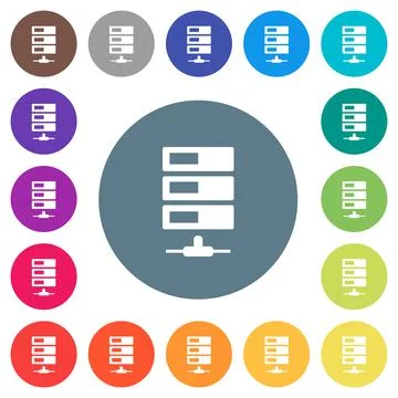 Data network flat white icons on round color backgrounds Illustrazione stock