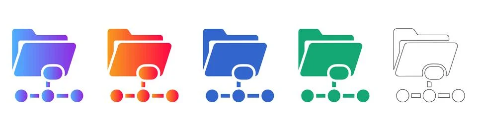 Data Network Folder Hierarchy Icon Set Stock Illustration