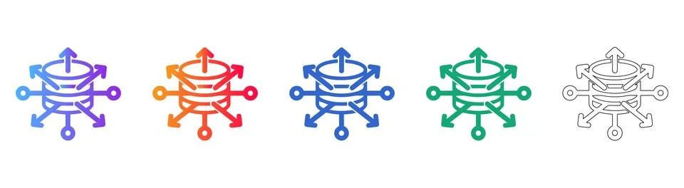 Data Network Hub Icons Set Illustrazione stock