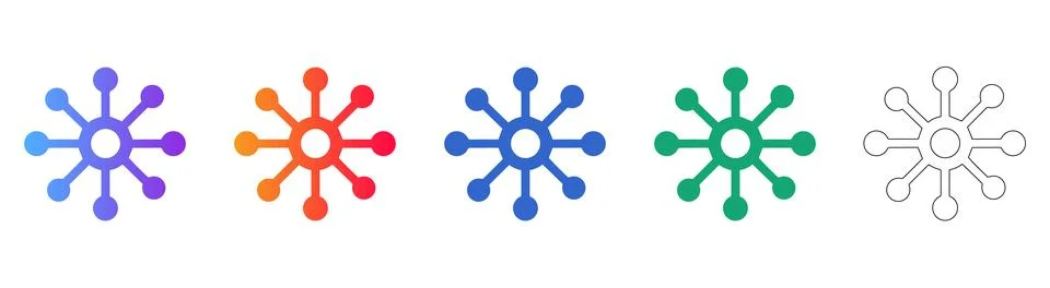 Data Network Hub Icons Set 스톡 일러스트