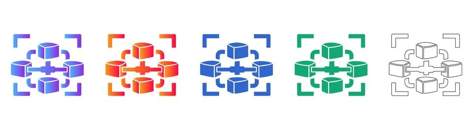 Data Network Hub Icons Set Illustrazione stock