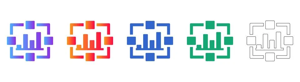 Data Network Integration Flow Icons Stock Illustration