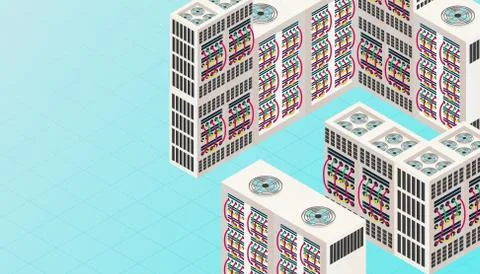 Data network isometric 3D connectrion technology banner. Business digital ser 스톡 일러스트