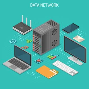 Data Network Isometric Concept Stock Illustration