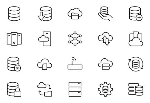 Data Network line icon set. data cloud analysis technology symbol. Containi.. Stock Illustration