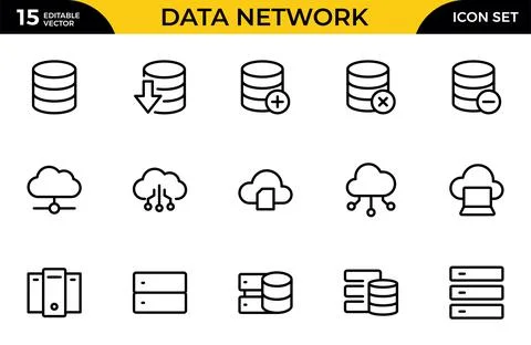 Data Network line icon set. data cloud analysis technology symbol. Containi.. Stock Illustration
