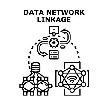 Data network linkage connecting digital processing and cyber security Stock Illustration