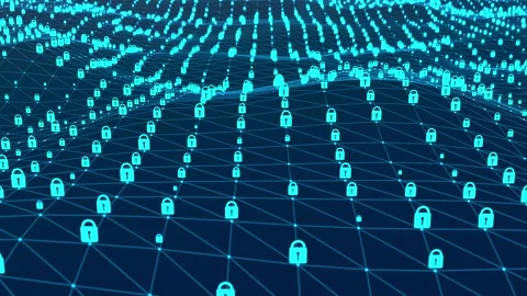 Data network, locked or encrypted information, digital wire, data protection Stock Footage 327086480