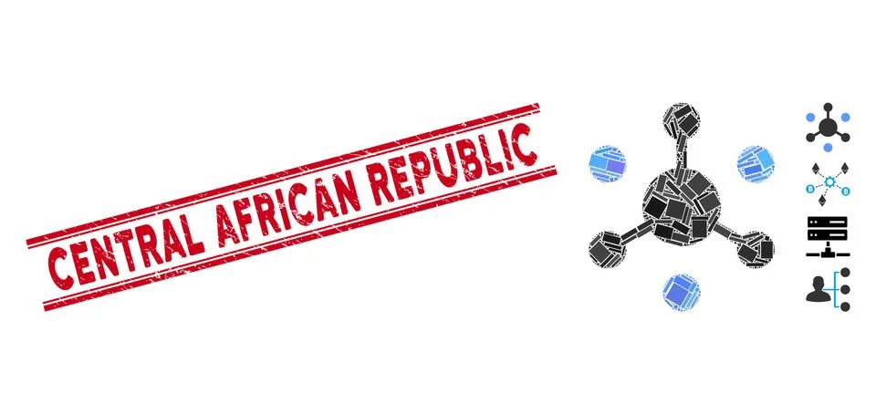 Data Network Mosaic and Grunge Central African Republic Stamp with Lines Stock Illustration