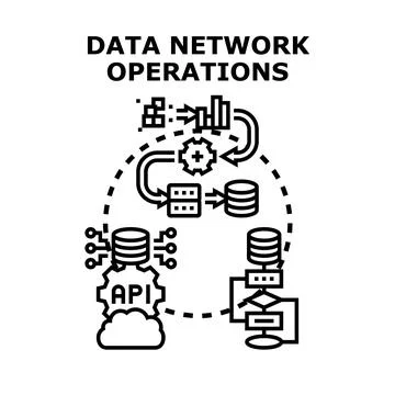 Data network operations connecting digital information systems Stock Illustration